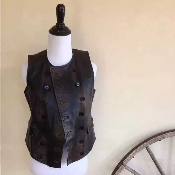 RALPH LAUREN Distressed Leather Moto Vest NWOT - Picture 1 of 8